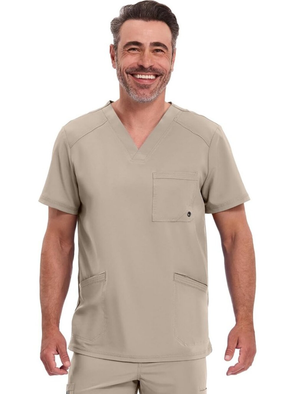 Men's V-Neck Scrub Top with 3 Pockets, 360° Stretch, Comfortable Fit, Medical